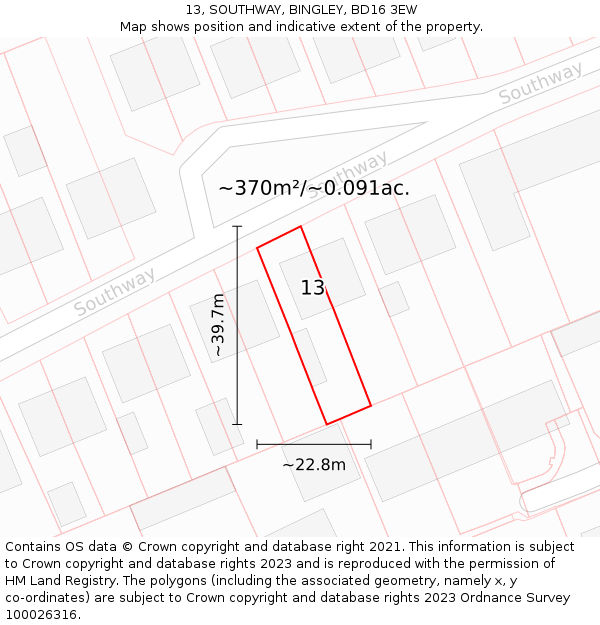 13, SOUTHWAY, BINGLEY, BD16 3EW: Plot and title map