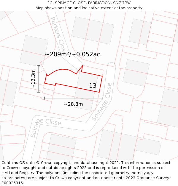 13, SPINAGE CLOSE, FARINGDON, SN7 7BW: Plot and title map