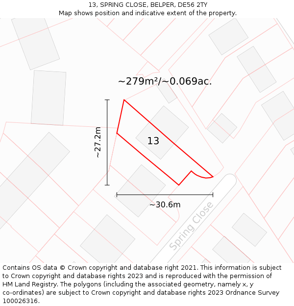 13, SPRING CLOSE, BELPER, DE56 2TY: Plot and title map