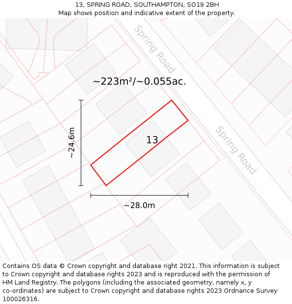 13, SPRING ROAD, SOUTHAMPTON, SO19 2BH: Plot and title map