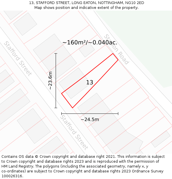 13, STAFFORD STREET, LONG EATON, NOTTINGHAM, NG10 2ED: Plot and title map