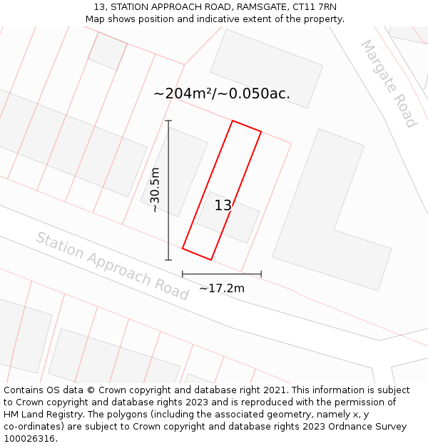 13, STATION APPROACH ROAD, RAMSGATE, CT11 7RN: Plot and title map