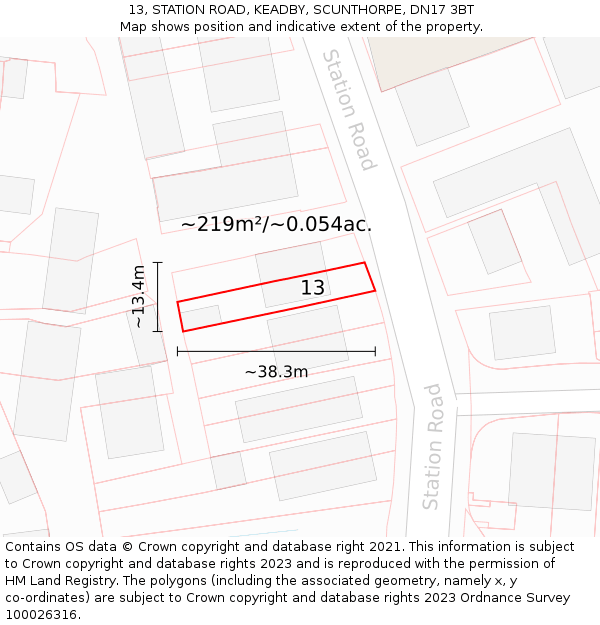 13, STATION ROAD, KEADBY, SCUNTHORPE, DN17 3BT: Plot and title map