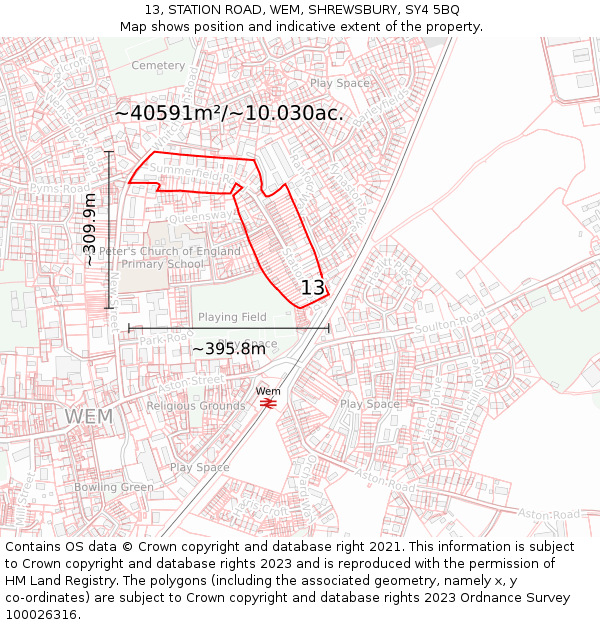 13, STATION ROAD, WEM, SHREWSBURY, SY4 5BQ: Plot and title map