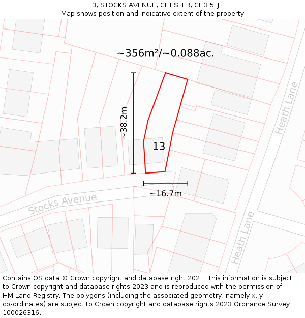 13, STOCKS AVENUE, CHESTER, CH3 5TJ: Plot and title map