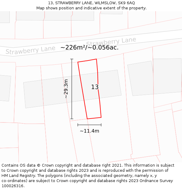 13, STRAWBERRY LANE, WILMSLOW, SK9 6AQ: Plot and title map