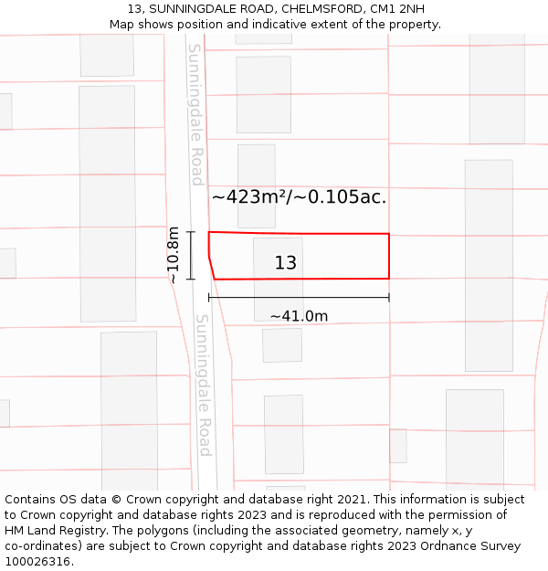 13, SUNNINGDALE ROAD, CHELMSFORD, CM1 2NH: Plot and title map