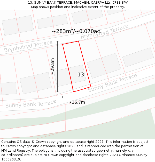 13, SUNNY BANK TERRACE, MACHEN, CAERPHILLY, CF83 8PY: Plot and title map