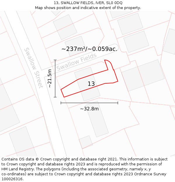 13, SWALLOW FIELDS, IVER, SL0 0DQ: Plot and title map