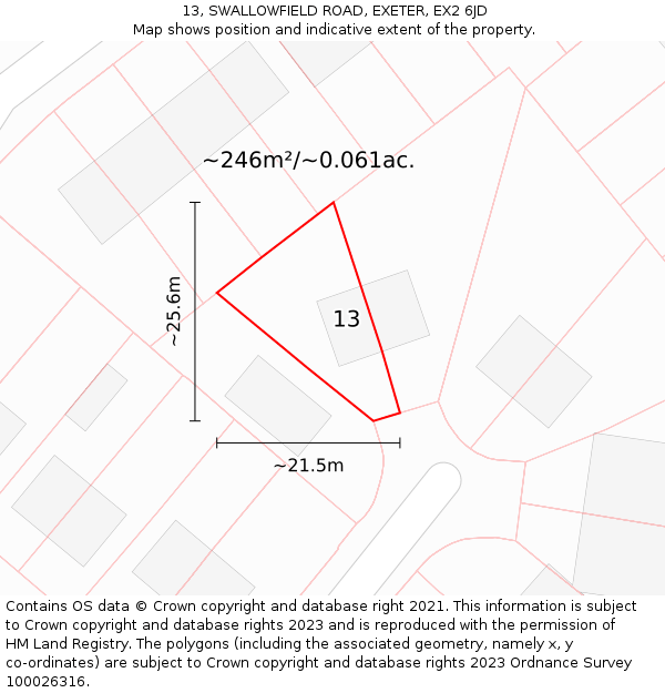 13, SWALLOWFIELD ROAD, EXETER, EX2 6JD: Plot and title map