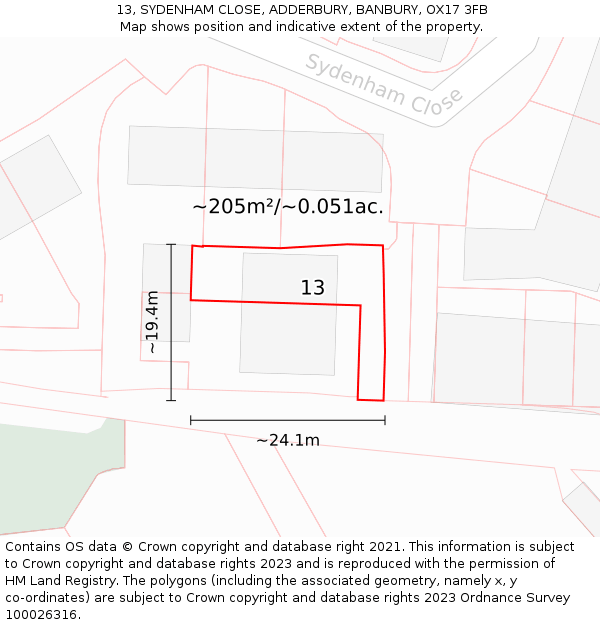 13, SYDENHAM CLOSE, ADDERBURY, BANBURY, OX17 3FB: Plot and title map