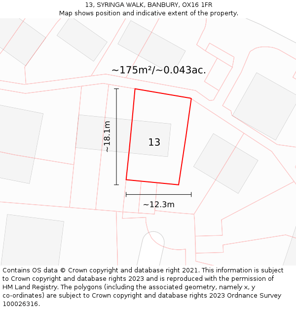 13, SYRINGA WALK, BANBURY, OX16 1FR: Plot and title map