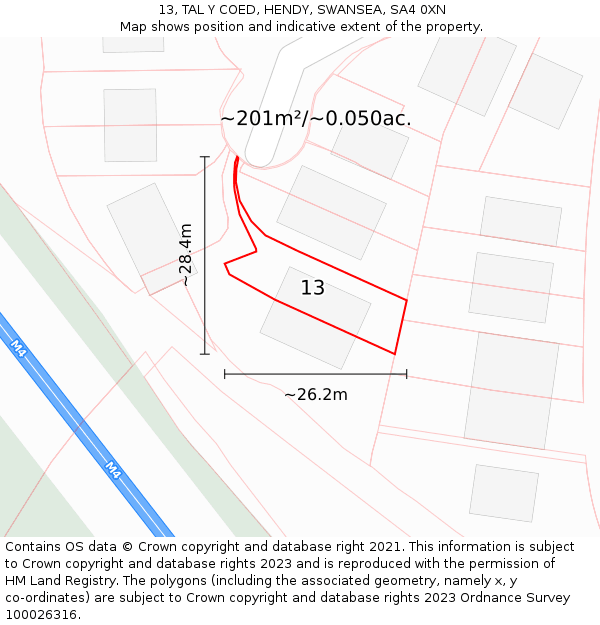 13, TAL Y COED, HENDY, SWANSEA, SA4 0XN: Plot and title map