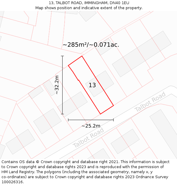 13, TALBOT ROAD, IMMINGHAM, DN40 1EU: Plot and title map