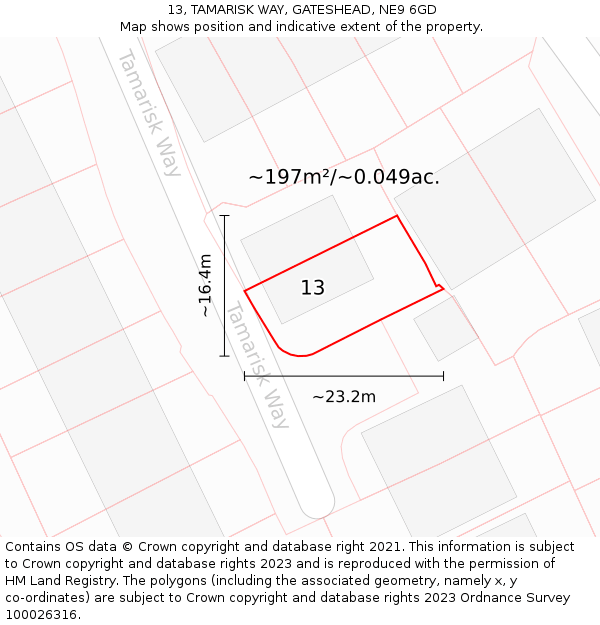13, TAMARISK WAY, GATESHEAD, NE9 6GD: Plot and title map