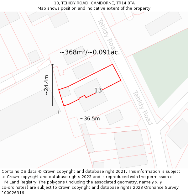 13, TEHIDY ROAD, CAMBORNE, TR14 8TA: Plot and title map