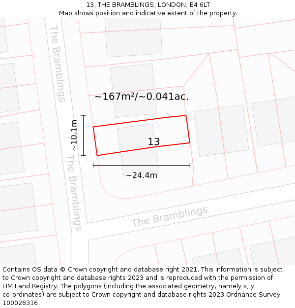 13, THE BRAMBLINGS, LONDON, E4 6LT: Plot and title map