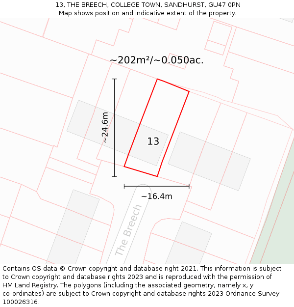 13, THE BREECH, COLLEGE TOWN, SANDHURST, GU47 0PN: Plot and title map