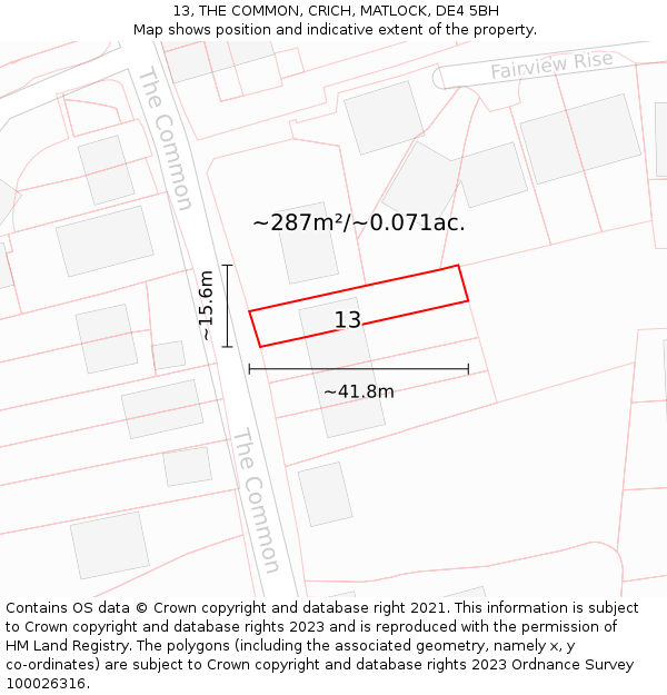 13, THE COMMON, CRICH, MATLOCK, DE4 5BH: Plot and title map