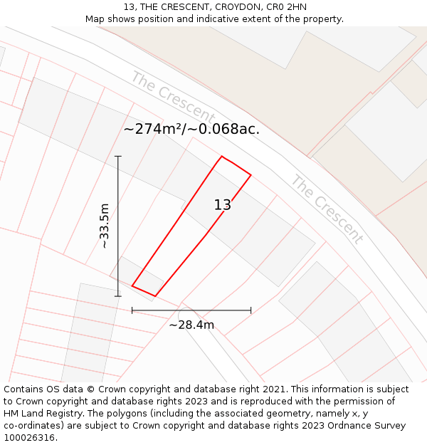 13, THE CRESCENT, CROYDON, CR0 2HN: Plot and title map