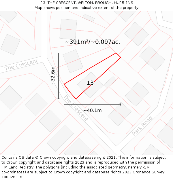 13, THE CRESCENT, WELTON, BROUGH, HU15 1NS: Plot and title map