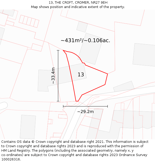 13, THE CROFT, CROMER, NR27 9EH: Plot and title map