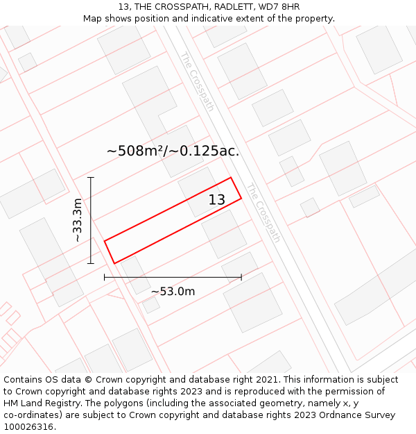 13, THE CROSSPATH, RADLETT, WD7 8HR: Plot and title map