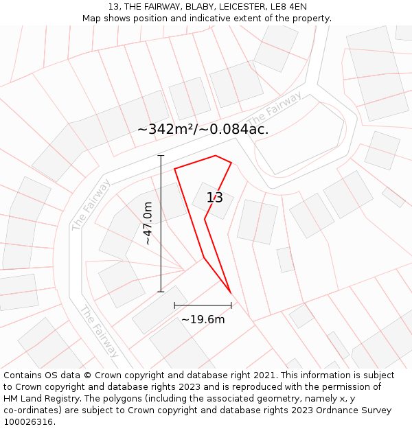 13, THE FAIRWAY, BLABY, LEICESTER, LE8 4EN: Plot and title map