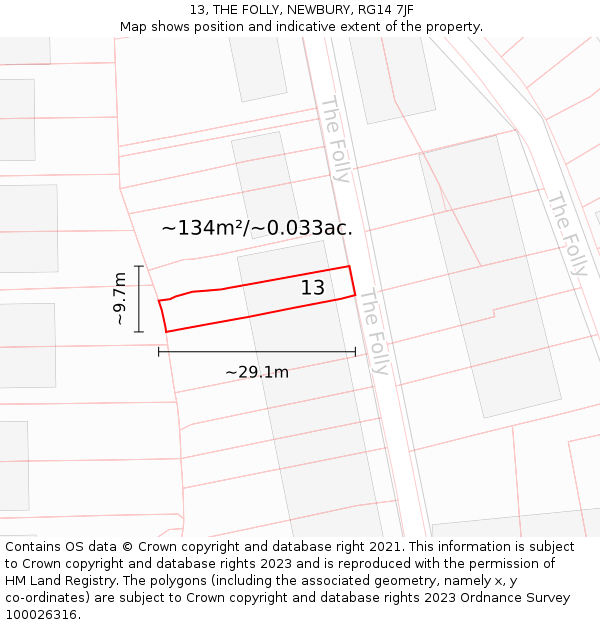 13, THE FOLLY, NEWBURY, RG14 7JF: Plot and title map