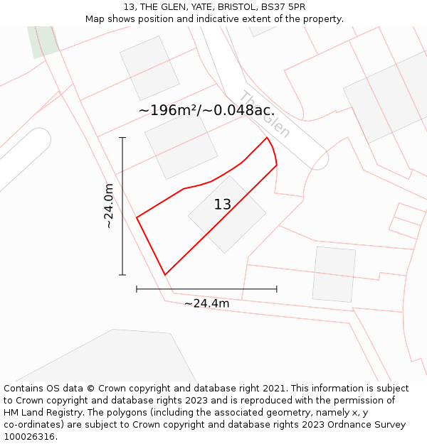 13, THE GLEN, YATE, BRISTOL, BS37 5PR: Plot and title map