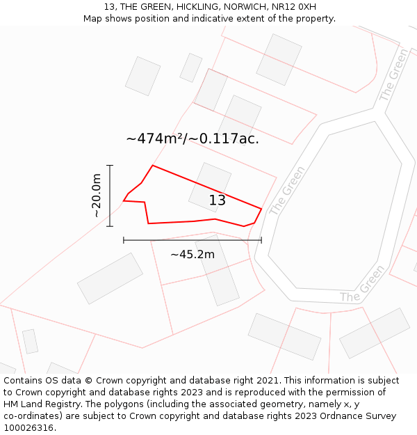 13, THE GREEN, HICKLING, NORWICH, NR12 0XH: Plot and title map