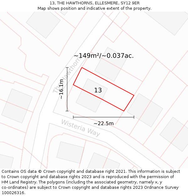 13, THE HAWTHORNS, ELLESMERE, SY12 9ER: Plot and title map