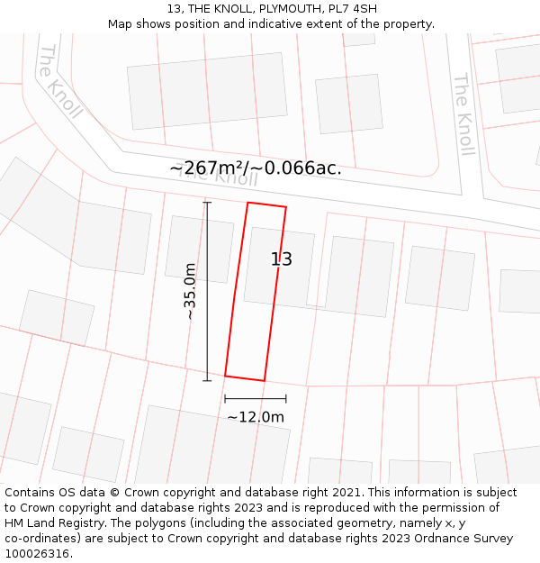 13, THE KNOLL, PLYMOUTH, PL7 4SH: Plot and title map