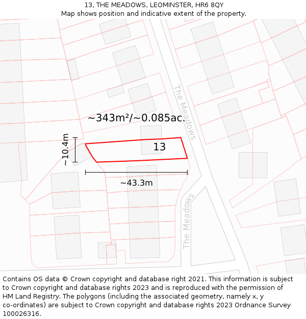 13, THE MEADOWS, LEOMINSTER, HR6 8QY: Plot and title map