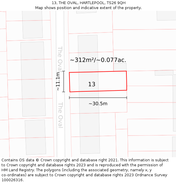 13, THE OVAL, HARTLEPOOL, TS26 9QH: Plot and title map