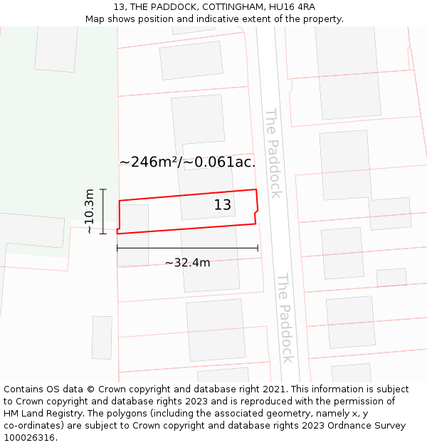 13, THE PADDOCK, COTTINGHAM, HU16 4RA: Plot and title map