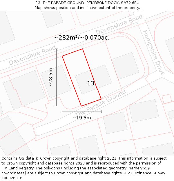 13, THE PARADE GROUND, PEMBROKE DOCK, SA72 6EU: Plot and title map