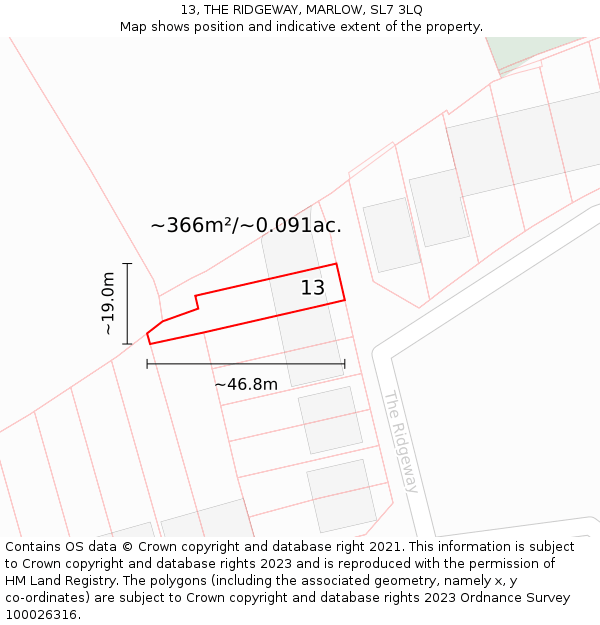 13, THE RIDGEWAY, MARLOW, SL7 3LQ: Plot and title map