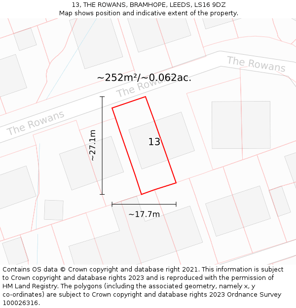 13, THE ROWANS, BRAMHOPE, LEEDS, LS16 9DZ: Plot and title map