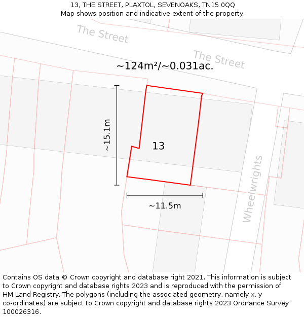 13, THE STREET, PLAXTOL, SEVENOAKS, TN15 0QQ: Plot and title map