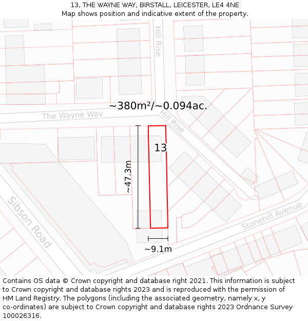 13, THE WAYNE WAY, BIRSTALL, LEICESTER, LE4 4NE: Plot and title map