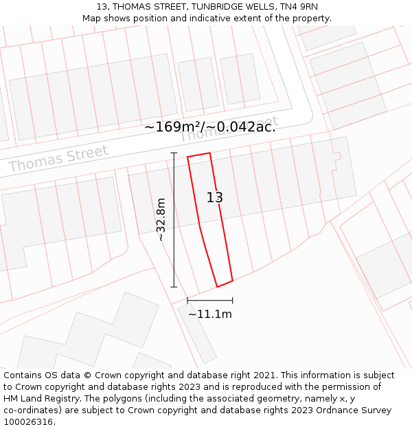 13, THOMAS STREET, TUNBRIDGE WELLS, TN4 9RN: Plot and title map