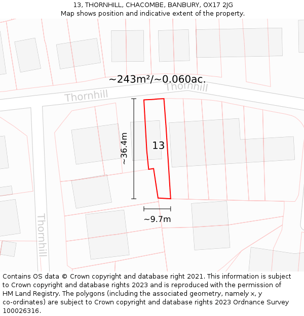 13, THORNHILL, CHACOMBE, BANBURY, OX17 2JG: Plot and title map