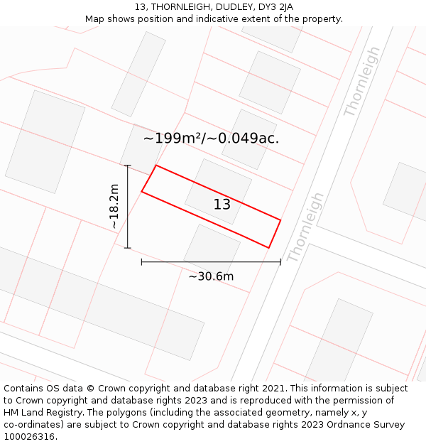 13, THORNLEIGH, DUDLEY, DY3 2JA: Plot and title map