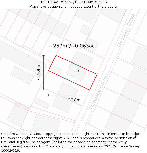 13, THROWLEY DRIVE, HERNE BAY, CT6 8LP: Plot and title map