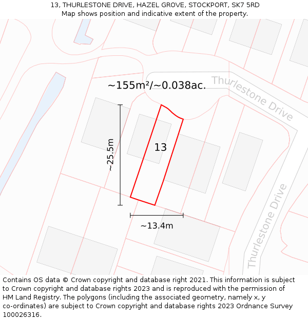 13, THURLESTONE DRIVE, HAZEL GROVE, STOCKPORT, SK7 5RD: Plot and title map