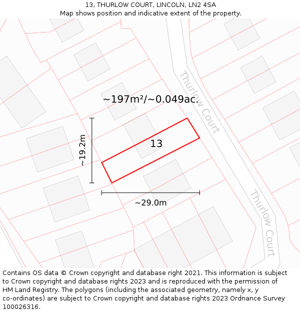 13, THURLOW COURT, LINCOLN, LN2 4SA: Plot and title map