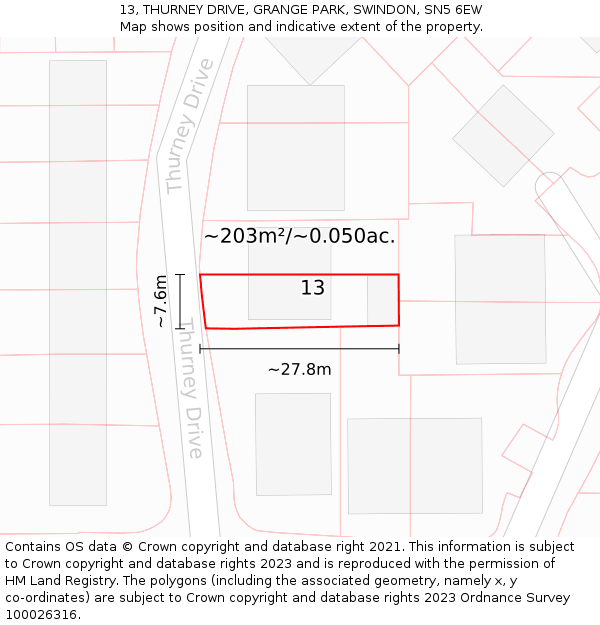 13, THURNEY DRIVE, GRANGE PARK, SWINDON, SN5 6EW: Plot and title map