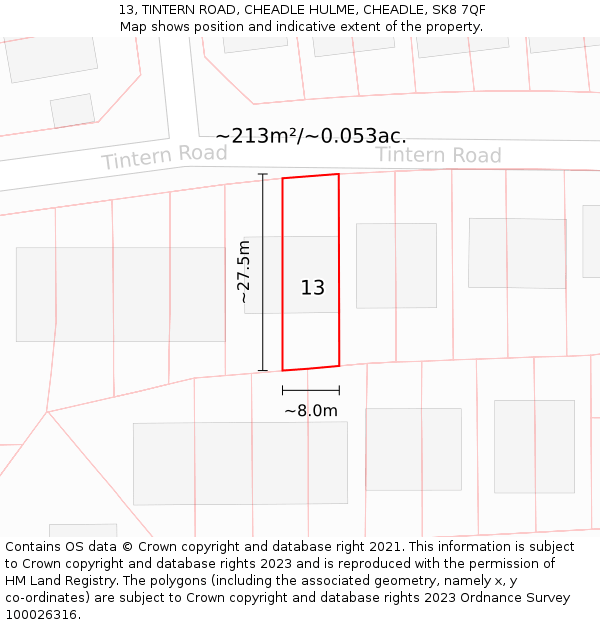 13, TINTERN ROAD, CHEADLE HULME, CHEADLE, SK8 7QF: Plot and title map