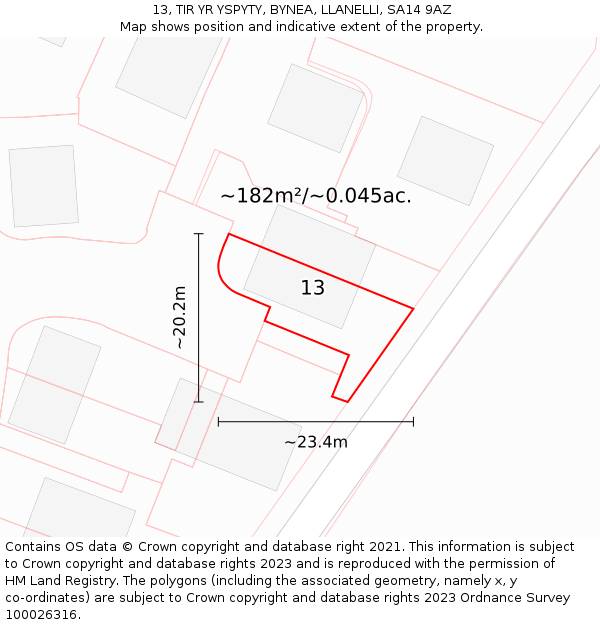 13, TIR YR YSPYTY, BYNEA, LLANELLI, SA14 9AZ: Plot and title map